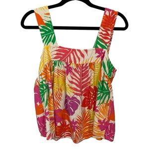 Stark X Women's Small 100% Linen Square Neck Sleeveless Tank Palm Trees Colorful